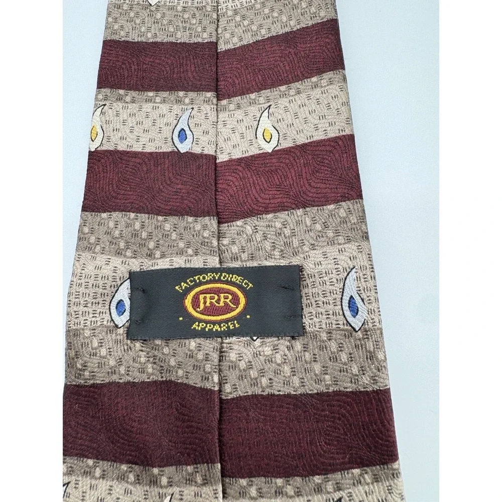 JRR Factory Direct Apparel Silk Tie Burgundy Tan Geometric Stripe Necktie‎